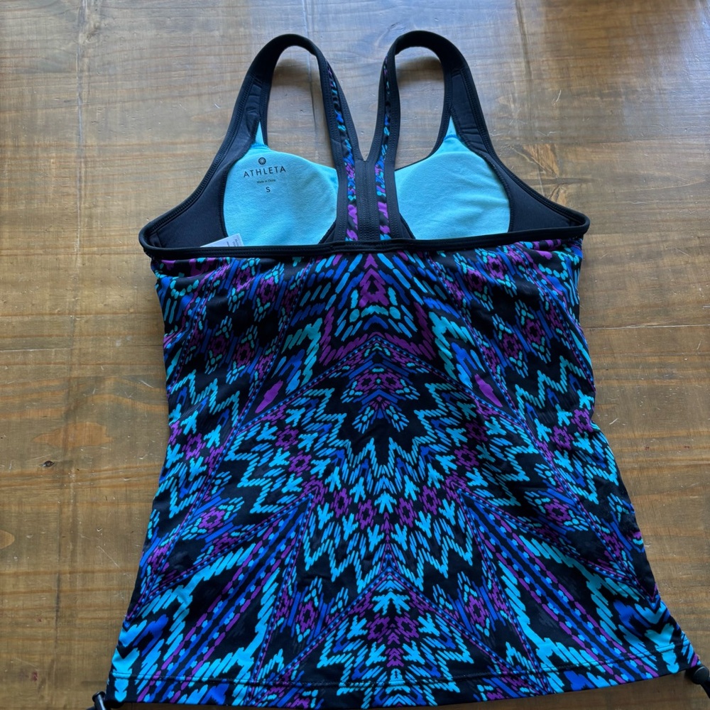 Athleta Cayo Coco Ready To Run Tankini Swim Top-Blue Geometric-Size Small-Sporty - Picture 6 of 6